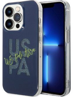 U.S. Polo Assn. IML Glitter Script Back Cover Navy (iPhone 15 Pro)