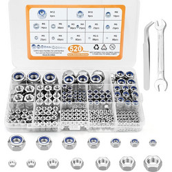 Stainless Steel Nuts Assortment Set Self-Locking Stop Nuts Hex Screw DIN985 and DIN934 Nuts M2 M2.5 M3 M4 M5 M6 M8 M10 M12 (Pack of 520)