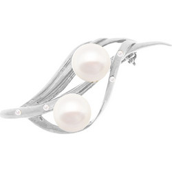 Καρφίτσα Κ18 λευκόχρυση με λευκά μαργαριτάρια και διαμάντια - M314910W