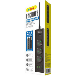 Andowl Πολύπριζο 3 Θέσεων + 2 USB Θύρες με Διακόπτη σε Μαύρο Χρώμα Q-PX300