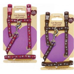 CAT HARNESS 20x30cm/LEAD 14x20cm PAW PRINT Assorted Colors Small