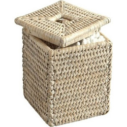 Kουτί Tετράγωνο Mε Kαπάκι Mπεζ Rattan (11 cm)