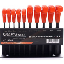 Σετ Κλειδιά Allen HEX Τύπου Τ με Βάση 10 τμχ Kraft&Dele KD-10948