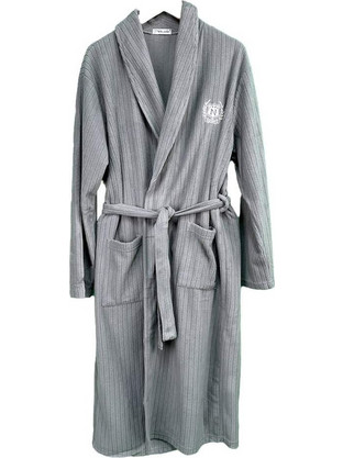 Ανδρική Ρόμπα Polar Fleece με Ζώνη, Εσωτερικά Κορδόνια και Γιακά Regular Fit, Γκρι