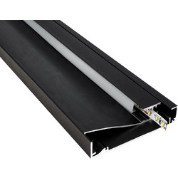 GloboStar(R) SKIRTINGBOARD-PROFILE 70852-3M Προφίλ Αλουμινίου - Βάση + Ψύκτρα Ταινίας LED με Λευκό Γαλακτερό Κάλυμμα - Επιφανειακή Χρήση για Περβάζι - Πατητό Κάλυμμα - Μαύρο - 3 Μέτρα - Μ300 x Π1.6 x