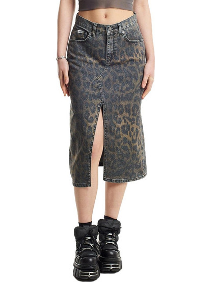 The Ragged Priest Dark Leopard Denim Μίντι Φούστα Τζιν Λεοπάρ RPHL241051DN