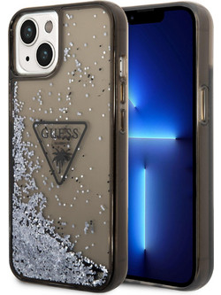 Guess Liquid Glitter Palm Collection Back Cover Black (iPhone 14 Plus)