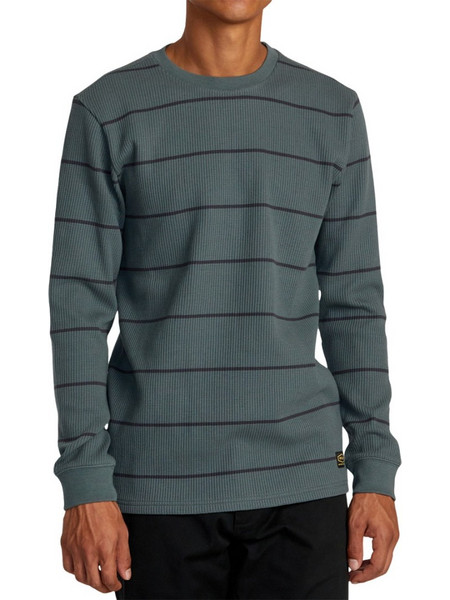 RVCA DAY SHIFT THERMAL STRIPE LS T-SHIRT BALSAM GREEN