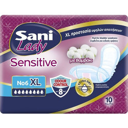 Sani Sensitive Lady No6 XLarge Σερβιέτες Ακράτειας 8 Σταγόνες 10τμχ
