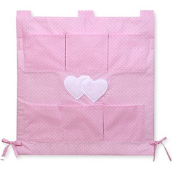 Cot tidy- Hanging Hearts white polka dots on pink