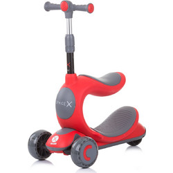 Chipolino Space X 2 in 1 Αναδιπλούμενο Παιδικό Πατίνι Τρίτροχο με Κάθισμα & Φωτάκια Κόκκινο Γκρι