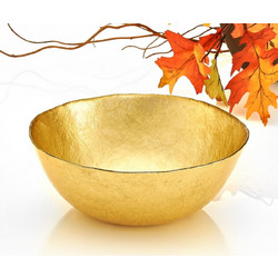 Cryspo Trio Διακοσμητικό Γυάλινο KRONOS Oro GOLD FOIL MEDIUM BOWL 22x22cm