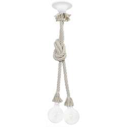 Heronia Lighting Macrame Κρεμαστό Φωτιστικό Οροφής με Σχοινί Δίφωτο Λευκό Mac-02C 31-1075
