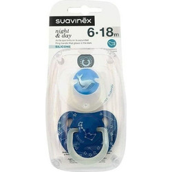 Suavinex Night & Day Ανατομικές Ορθοδοντικές Πιπίλες Σιλικόνης Νυκτός 6-18m Αρκουδάκι 2τμχ