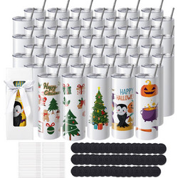 VEVOR 50 Pack ίσια ποτήρια εξάχνωσης, 20 ουγκιές κενό κύπελλα ποτηριού, από ανοξείδωτο χάλυβα διπλού τοιχώματος ποτηράκια με άχυρο, καπάκι, βούρτσα, βάση, συρρικνωμένο περιτύλιγμα, κουτί δώρου, για πί