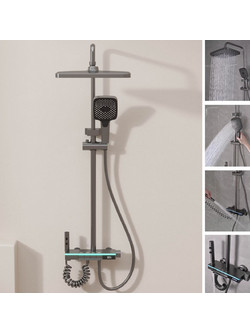 Wallex HydroTech - Θερμοστατική Στήλη Ντους με LED Οθόνη, 4 Εξόδους & Ρυθμιζόμενο Ύψος 75-145cm | Γραφίτης