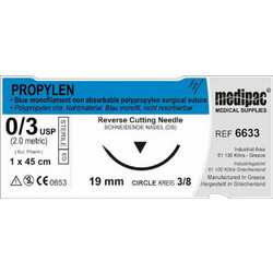ΡΑΜΜΑ PROPYLEN 3/0 45εκ. 19χιλ. 3/8 του κύκλου κόπτουσα MEDIPAC