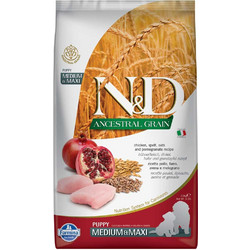 Farmina N&D Ancestral Grain Medium & Max Puppy with Chicken, Spelt, Oats & Pomegranate 2.5kg