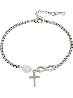 Ghetto Fashion 8" Cross Pearl Βραχιόλι Ασημί