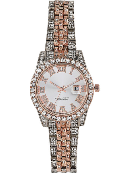 Ghetto 2021 Hip Hop Iced 2tone Rhinestones Quartz Watch SS Silver