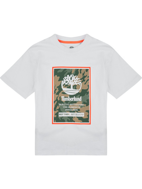 Timberland Παιδικό T-Shirt Κοντομάνικο Λευκό Χακί T60427-10P