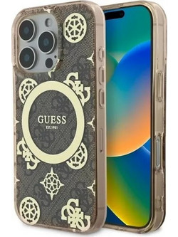 Guess IML Peony On 4G Background MagSafe Back Cover Brown (iPhone 16 Pro)