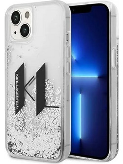Karl Lagerfeld Liguid Glitter Big KL Logo Back Cover Silver (iPhone 14)
