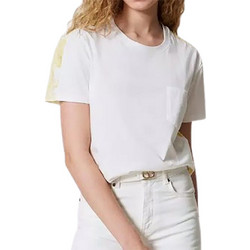 TWINSET T-SHIRT ΛΑΙΚΟΜΟΨΗ ΛΕΥΚΟ ΤΣΕΠΗ ΣΤΟ ΣΤΗΘΟΣ με στάμπα τριαντάφυλλου Στην πλατη κανονικη γραμμη