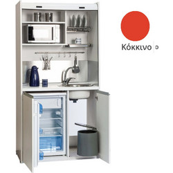 Πολυκουζίνα mini kitchen 105cm OFFICE απόχρωση κόκκινη με ψυγείο χωρίς φούρνο για ξενώνες, γραφεία & φοιτητικά studio