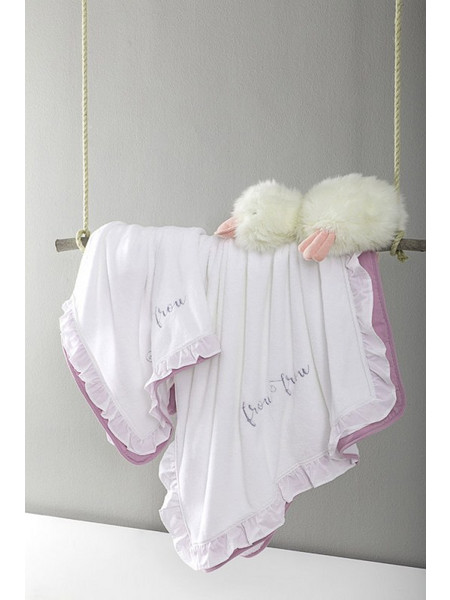 Nima Frou Frou Κουβέρτα Κούνιας Fleece 110x140 Λευκή Ροζ