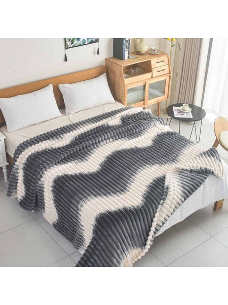 Κουβέρτα Fleece Μονή Δίχρωμη Ριγέ 160X220CM Σχέδιο 04