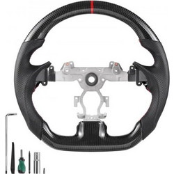 Τιμόνι VEVOR για 2007-2013 Infiniti G37, Τιμόνι από ανθρακονήματα σε σχήμα D, επίπεδη βάση, δερμάτινη λαβή με αντιολισθητική υφή & ακριβή ραφή, αντικατάσταση αξεσουάρ για Infiniti, μαύρο