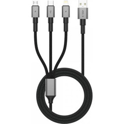 Καλώδιο Φόρτισης Tech-Protect Ultraboost DNA 3σε1 Lightning, Type-C & Micro-USB 3A 120cm Γκρι