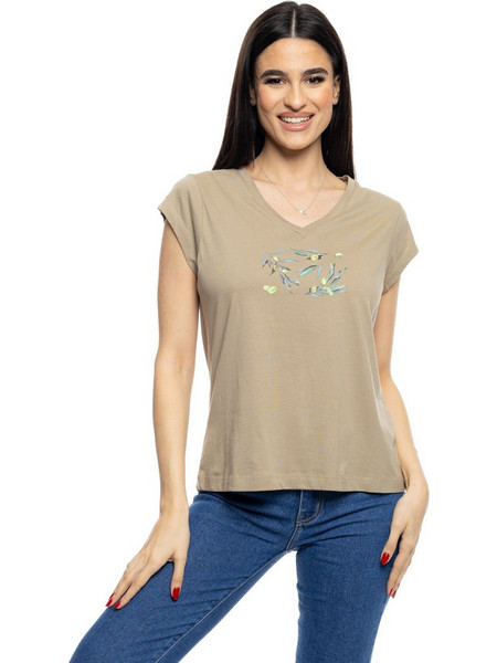 S&apos, Γυναικείο t-shirt με τύπωμα &apos,&apos,OLIVES&apos,&apos, 53-106-012 055 KHAKI