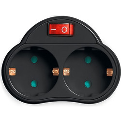 LAMTECH POWER SOCKET SPLITTER WITH 2 SCHUKO OUTLETS & ON/OFF SWITCH BLACK
