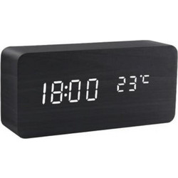 Επιτραπέζιο Ξύλινο Ψηφιακό Ρολόι με οθόνη LED, Ξυπνητήρι, Θερμόμετρο