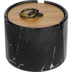 Τασάκι Κεραμικό Κυλινδρικό Μαύρο Marble με Μπαμπού Καπάκι O10x7cm