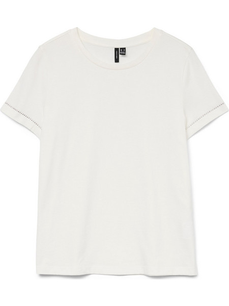 Μπλούζα Γυναικεία T-Shirt με Διακοσμητικά Στρας στα μανίκια Λευκή