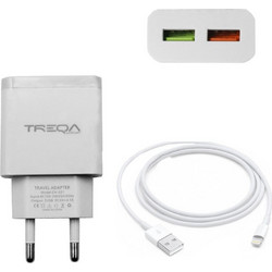 Treqa Φορτιστής με Καλώδιο Lightning με 2 Θύρες USB-A White CH631