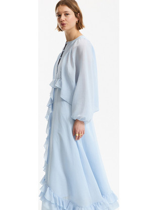 La Redoute Collections Μακρύ Φόρεμα με Βολάν Μπλε