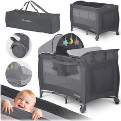 Ricokids Παρκοκρέβατο με Στρώμα Δίχτυ & Αλλαξιέρα Ανθρακί