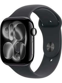 Apple Watch Series 11 Aluminium 46mm Αδιάβροχο με Παλμογράφο (Jet Black Aluminium Case with Black Sport Band - M/L)