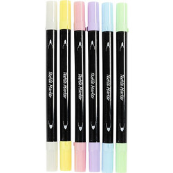 Creativ Company - Textile markers, line 2,3+3,6 mm, pastel colours, 6 pc/ 1 pack (334829)