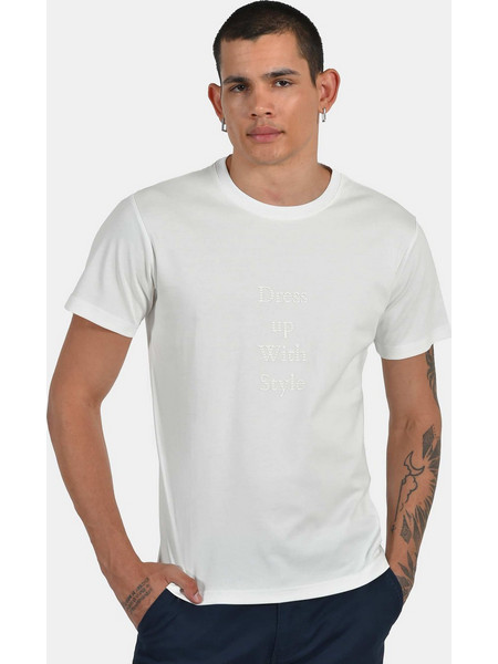 Ανδρικό T-shirt Normal Fit 100% Βαμβακερό Με Statement Print - ΛΕΥΚΟ