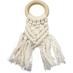 Μακραμέ Off White με Ξύλινο Κρίκο για Μπομπονιέρες 5x14cm | ΜΑΚ1ΙΒ Riniotis, rin-mak1iv