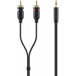 BELKIN F3Y116bt2M CABLE,AUDIO,3.5MM/2XRCA,M/M,2M,PORTABLE,BLK,GOLD