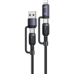 Καλώδιο Yesido CA200 Braided 4-σε-1 USB / Type-C / Lightning 60W 1m Μαύρο