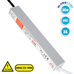 GLOBOSTAR(R) LUMIWATER 73051 Τροφοδοτικό/Μετασχηματιστής SELV 36W 3A DC 12V Αδιάβροχο IP67 - AC 220-240V σε DC 12V - Μ22.1 x Π3 x Υ2cm