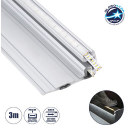 GloboStar(R) STAIR-PROFILE 70842-3M Προφίλ Αλουμινίου - Βάση & Ψύκτρα Ταινίας LED με Λευκό Γαλακτερό Κάλυμμα - Χρήση σε Σκαλοπάτια - Πατητό Κάλυμμα - Ασημί - 3 Μέτρα - Μ300 x Π8 x Υ3.2cm