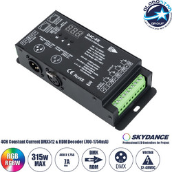 GLOBOSTAR(R) 73147 SKYDANCE D4C-XE FLUX CC Controller / Decoder 4CH DC 12-48V σε DC 3-45V 4x700-1750mA 7A 315W Max IP20 - DMX512/RDM + 250-16000Hz PWM + Linear/Logarithmic Dimming Curve + Stand-alone